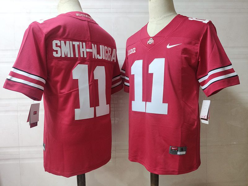 Men Ohio State Buckeyes 11 Smith-Njigba Red Nike 2025 NCAA Jersey
